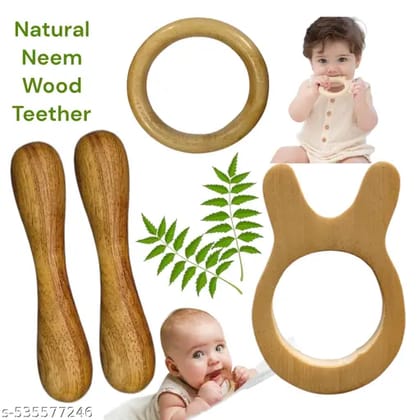 Mother's First Choice Natural Neem Made wooden Teether Dumble ,Circle and Cat Shape Mother's First Choice Natural Neem Made wooden Teether Dumble ,Circle and Cat Shape