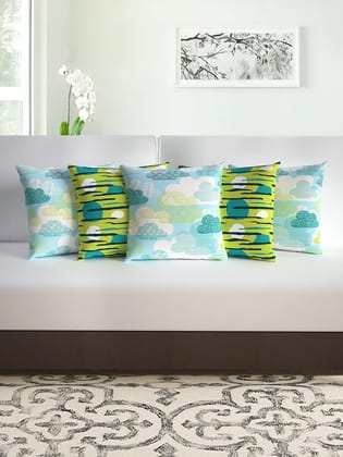 Green and Blue Set of 5 Microfiber Cushion Covers 16x16 Inchs (40x40,CM)-40 X 40 / Green and Blue / CUN_LX1176