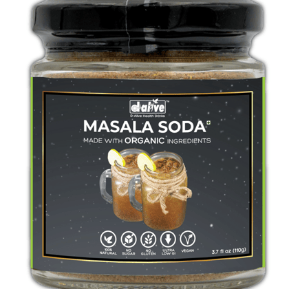 D-Alive Organic Masala Soda Instant Drink Premix (Sugar-Free, 100% Natural, Low Carb, Vegan, Diabetes and Keto-Friendly, No Emulsifier/Stabilizer and Tasty) -110g D-Alive Organic Masala Soda Instant Drink Premix (Sugar-Free, 100% Natural, Low Carb, Vegan, Diabetes and Keto-Friendly, No Emulsifier/Stabilizer and Tasty) -110g