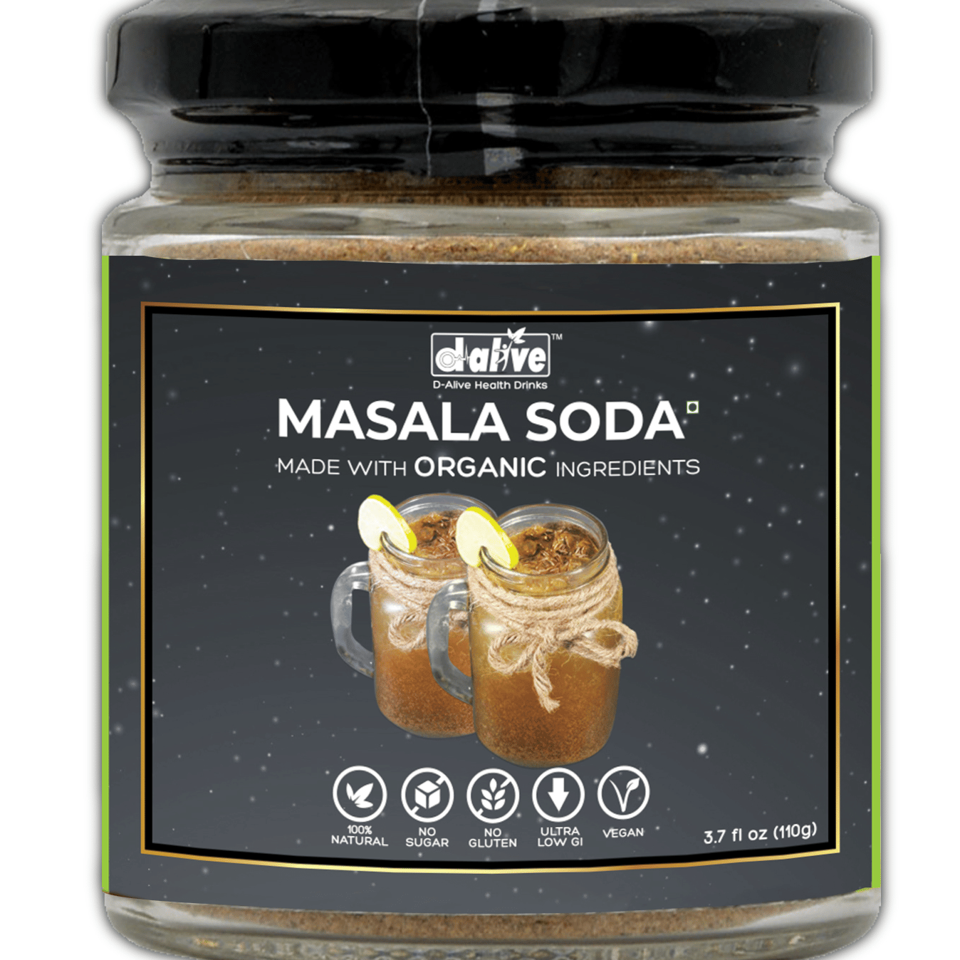 D-Alive Organic Masala Soda Instant Drink Premix (Sugar-Free, 100% Natural, Low Carb, Vegan, Diabetes and Keto-Friendly, No Emulsifier/Stabilizer and Tasty) -110g