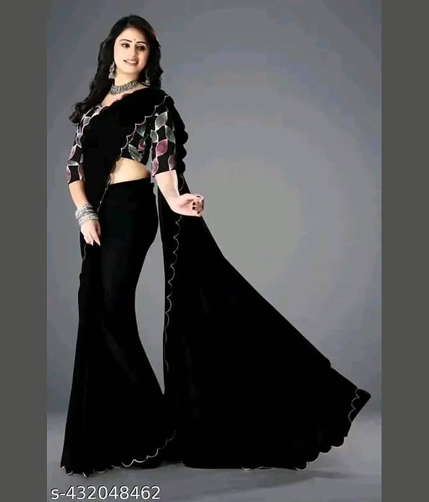 Kalpana Creation Georgette Solid Saree With Unstitched Blouse Piece ( Multicolor )