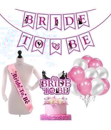 Zyozi Bridal Shower & Bachelorette Party Set -Bride to Be Banner,Cake Topper with Bride to Be Sash and Metallic Balloons (Pack of 28)