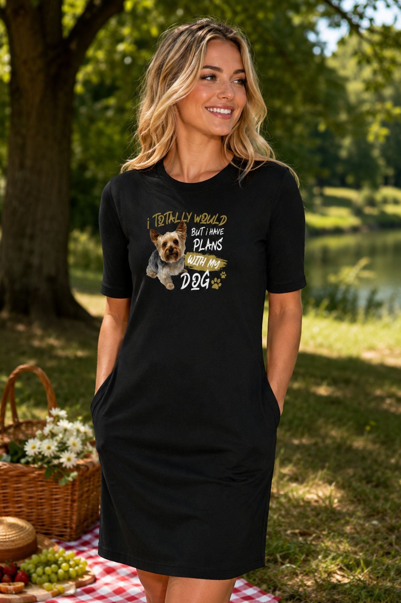 T-shirt Dress With Pockets - Busy Yorkie (3 Colours) (Slim Fit)