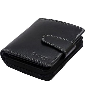 Tough Women Casual Black Genuine Leather Wallet - Regular Size (11 Card Slots)