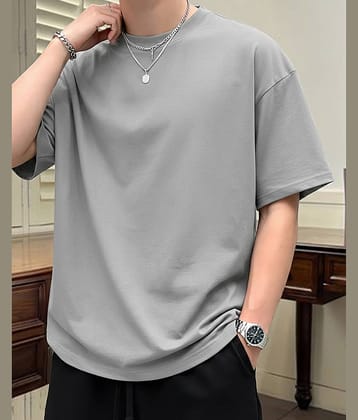 ENITOR Men Cotton Blend Oversized Fit Solid T-Shirt ( Maroon )