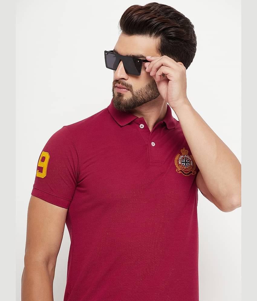 RELANE Pack of 1 Cotton Blend Regular Fit Solid Half Sleeves Men's Polo T Shirt ( Maroon )