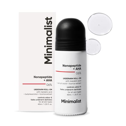 Minimalist Underarm Roll On Deodorant with Nonapeptide + AHA BHA 06% | Controls Odour & Fades Darkness | Fragrance & Aluminium Free | Exfoliating Deo For Women & Men | 40ml Minimalist Underarm Roll On Deodorant with Nonapeptide + AHA BHA 06% | Controls O