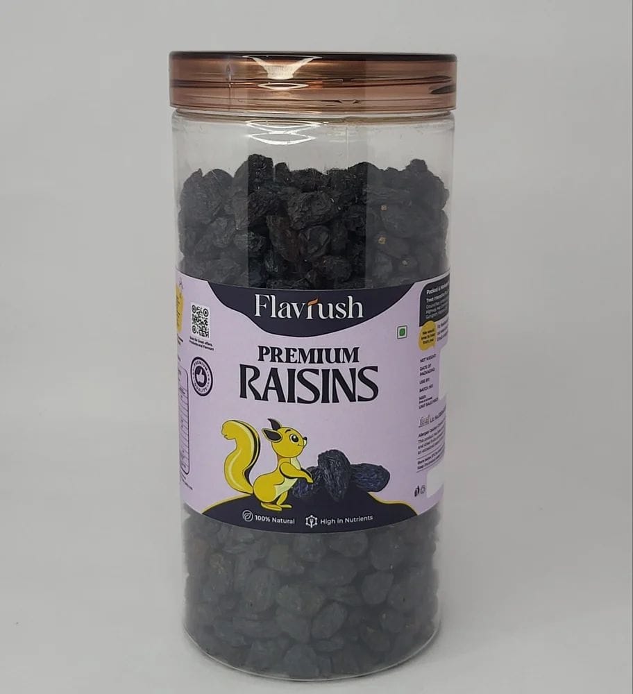Flavrush Premium Seedless Black Raisins - 500g Jar