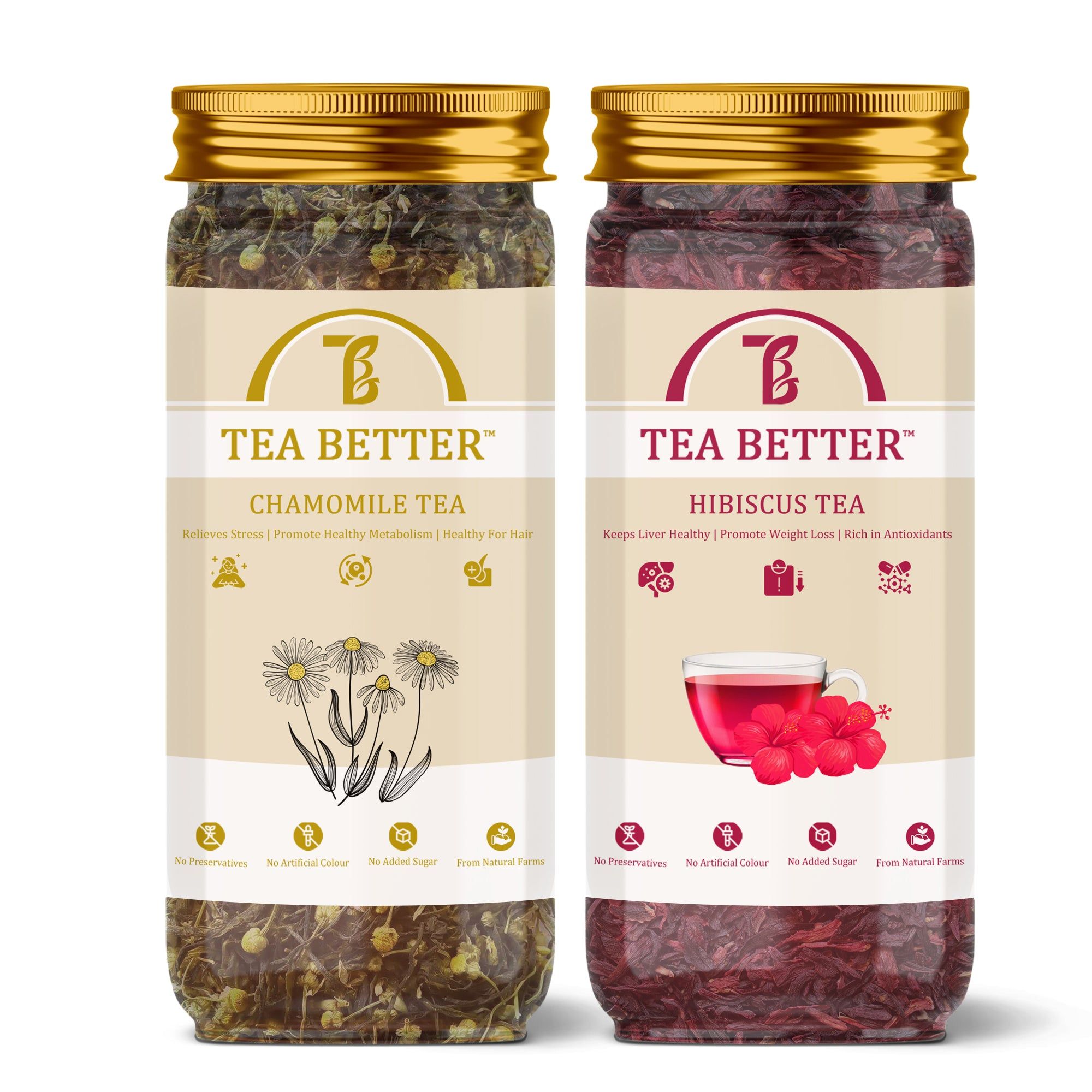 Hibiscus Flower Tea & Chamomile Tea Combo-Hibiscus 35g & Chamomile 35g