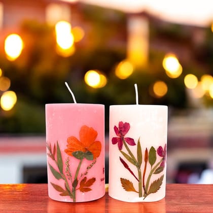 Lotus and Rose Scented Eco-friendly Soy Wax Pillar Candles-Set of 2 - Vanilla