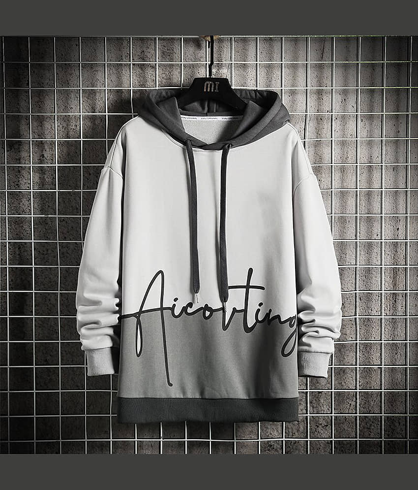 Try This Cotton Blend Regular Fit Printed Full Sleeves Men's Hooded T-Shirt - White ( Pack of 1 )