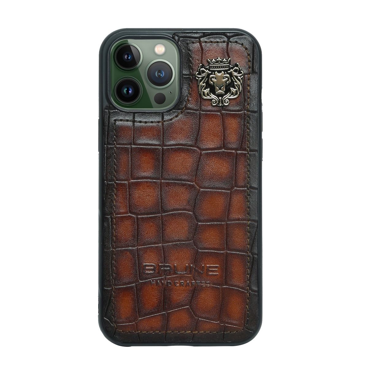 Mobile Cover In Smokey Cognac Tan Deep Cut Croco Leather by Brune & Bareskin-12