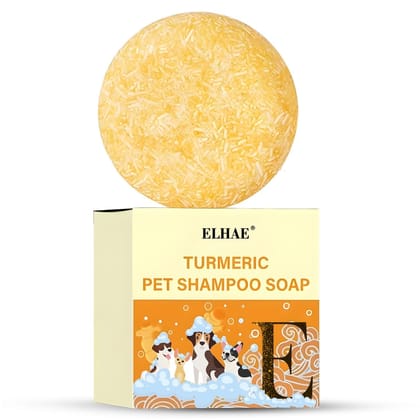 ELHAE Turmeric Pet Shampoo Soap � Natural Anti-Bacterial & Anti-Fungal Dog & Cat Shampoo Bar for Healthy Skin & Coat � Gentle Cleansing & Moisturizing Formula