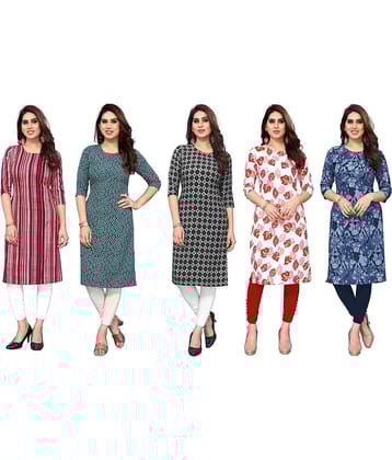 KETAKI FASHION Crepe Printed Straight Women's Kurti - Multicolor2 ( Pack of 5 )
