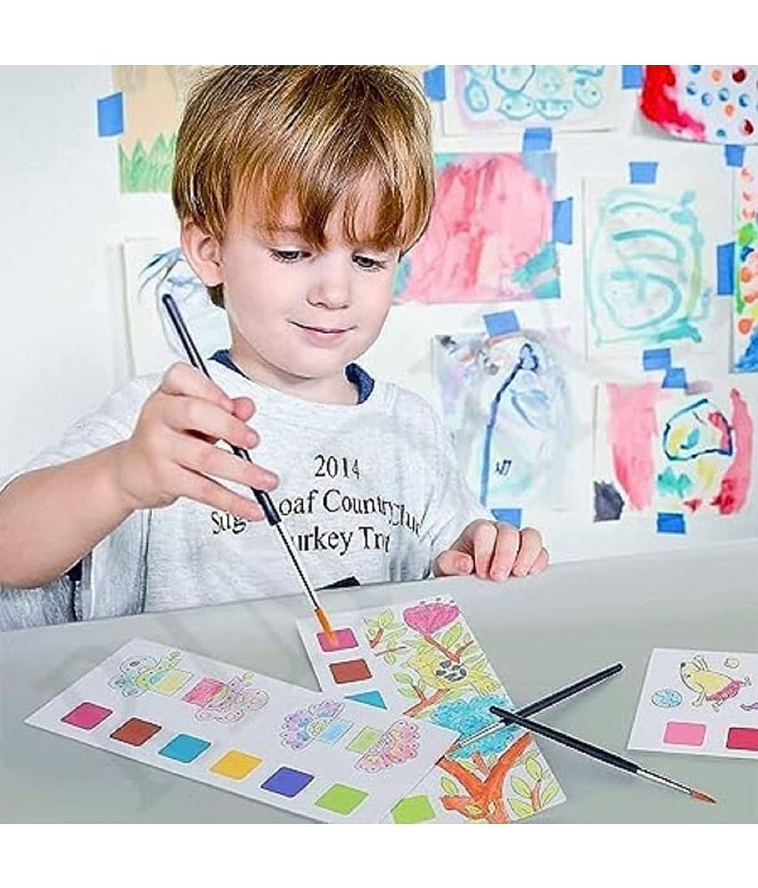 UNICOWatercolor Painting Books for Beginners, Pocket 20 Pages Book with 1 Paint Brush, Hours of Painting Fun for Children,Sheet Cartoon Watercolor Paint Book Gift for Kids