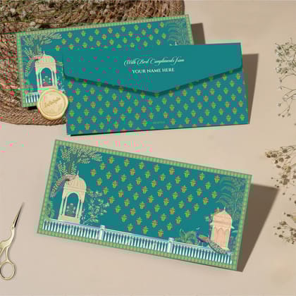 Personalised Money Envelopes - Green Peacock - Set of 20