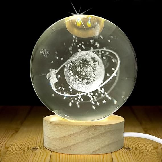 3D Crystal Ball Night Light, Starry Sky Ball Night Lamp with Wooden Base Fantasy Decoration Crystal Ball LED Night Light Bedroom Decor ( Starry Sky ) ( Pack Of 2 )