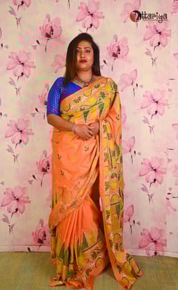 Peach Katha silk saree