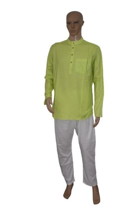 Cotton Parrot Green Full Sleeve Short Kurta 44 Size
