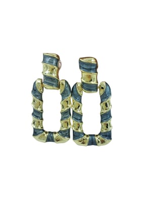 Anvaya Collections, Elegant Two-Tone Earring, Blue and Twisted Wave Design, Fashion Statement Jewelry for Women