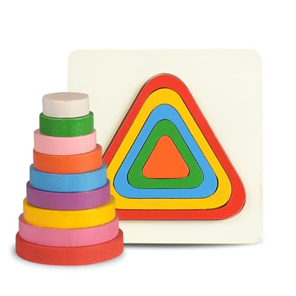 Toy Antiqua Rainbow Puzzle + 9 Step Stacker Premium Handcrafted Toy