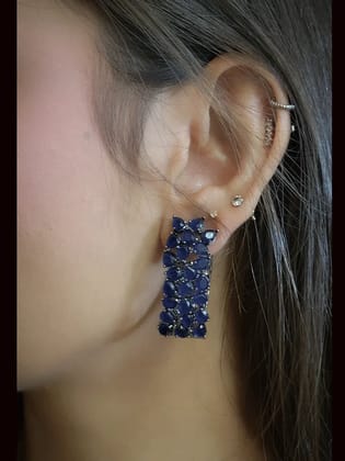 4cm long leaf shaped black finish marquise coloured stones bali-Blue