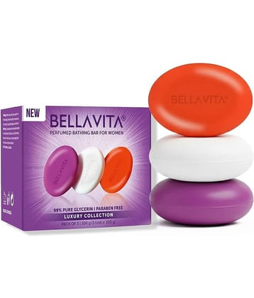 BELLAVITA Perfume Bathing Soap Bar for Women 3 x 100Gm with Pure Glycerin for Glowing Skin | Date, Glam and White Oud | Paraben and SLS Free