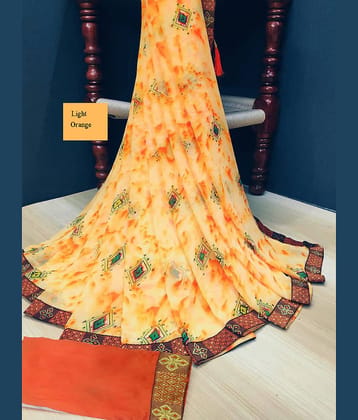 Kanooda Prints Georgette Printed Regular Saree With Unstitched Blouse Piece ( Orange )