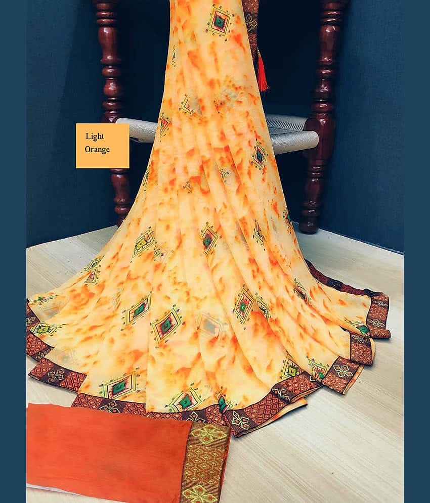 Kanooda Prints Georgette Printed Regular Saree With Unstitched Blouse Piece ( Orange )
