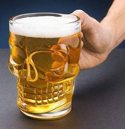 Skull Glass Beer Mug with Handle 500 Ml Heavy Base Funny Beer Stein Cup Drinking Glasses for Whisky, Wine, Juice, Bourbon, Scotch, Cocktails, Rum Perfect for Home, Bar, Casino Party