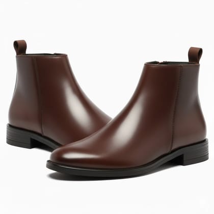 WUGO Premium Brown Chelsea Chain Boots for Men | Modern Slip-On Ankle Boots for Casual & Office Use