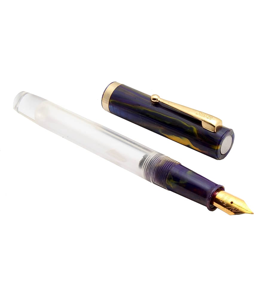 Srpc Oliver 51 JT Demonstrator Acrylic Fountain Pen Eyedropper System Golden Trims Marble Violet Cap