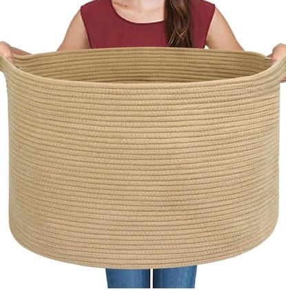 Generic Cotton Pack Of_1 14x12 Inch Storage Basket For Clothes With Out Lid (Beige)-PID66388