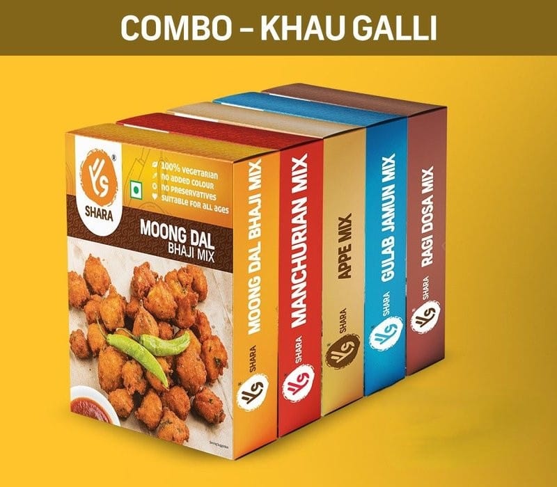Shara Khau Galli Street Food Combo (Pack of 5 Instant Mixes) | 100% Vegetarian & No Preservatives | Authentic Indian Street Food Snacks & Desserts