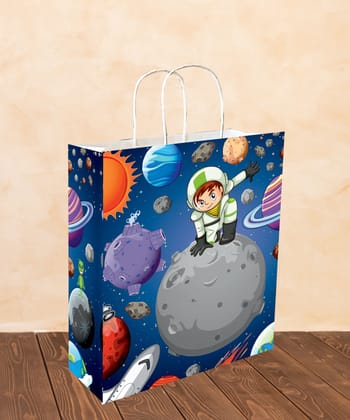 90 GSM 3D Space Galaxy Printed Small Paper Gift Bags, Ideal for Birthday Return Gifts, Kids Party, & Gifting on Special Occasions (Size: 9.4 x 7.9 x 3 inch) -  12