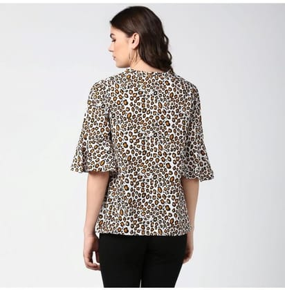 Women's Polyester Animal Print Bell Sleeve Top (Orange - Black, M)-PID55900 Women's Polyester Animal Print Bell Sleeve Top (Orange - Black, M)-PID55900