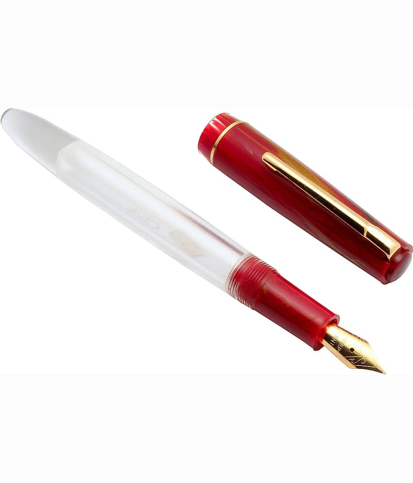 Srpc Click Black Bird Demonstrator Acrylic Fountain Pen Eyedropper System Golden Trims Marble Red Cap