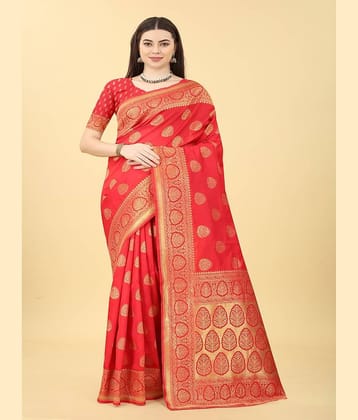 NENCY FASHION Banarasi Silk Embellished Saree With Stitched Blouse ( Red )