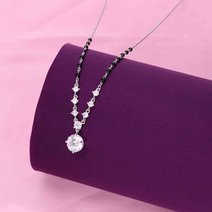Chic Solitaire Silver Mangalsutra Necklace-White Stone / Silver