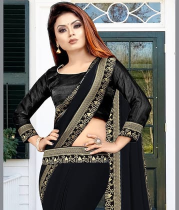 WXW Fashion Lycra Embroidered Regular Saree With Unstitched Blouse Piece ( Brown )