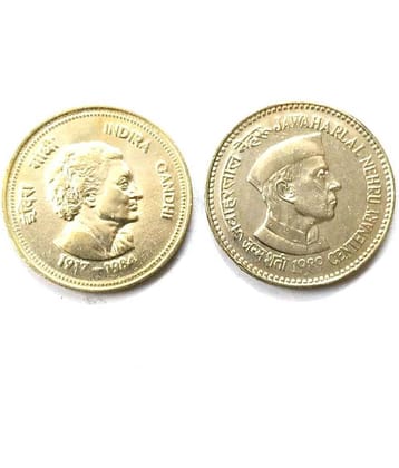 gooddayindia - 5 Rupees Big Coin Indra Gandhi or Nehru Ji ( 2 Numismatic Coins