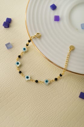 Lucky Clover Evil Eye Gold Plated Sterling Silver Chain Kids Nazariya Bracelet-Gold / 4 inches adjustable upto 5 inches