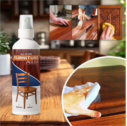 All-in-One Furniture Polish Spray 200ml | Wood & Leather Shine Restorer | Cleans, Protects & Polishes | Anti-Dust, Long Lasting Gloss | Suitable for Sofa, Chair, Table & Wooden Surfaces