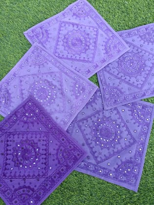 Khamma Ghani Handmade Cotton Blue Cushion Covers Mirror Work-Set of 2