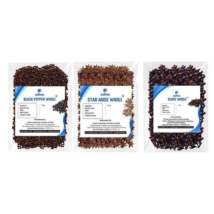 EDHWI Combo - Black Pepper (50g), Star Anise (25g), Clove (100g) � Premium Spice Trio for Cooking & Flavoring