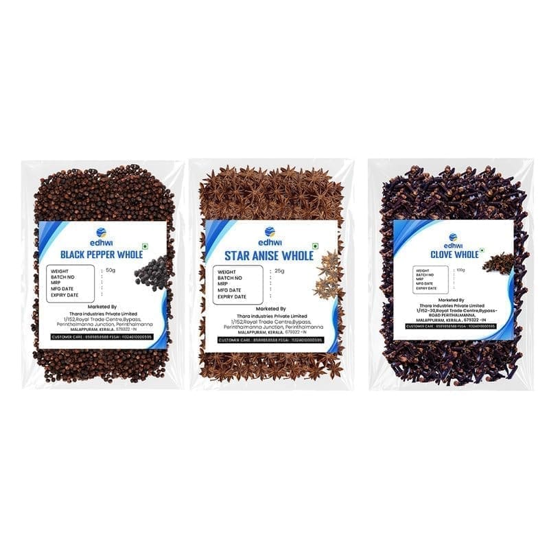 EDHWI Combo - Black Pepper (50g), Star Anise (25g), Clove (100g) � Premium Spice Trio for Cooking & Flavoring