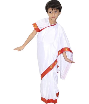 Kaku Fancy Dresses Indian State Bengali Dance White Saree Costume for Kids -White & Red, 7-8 Years, For Girls