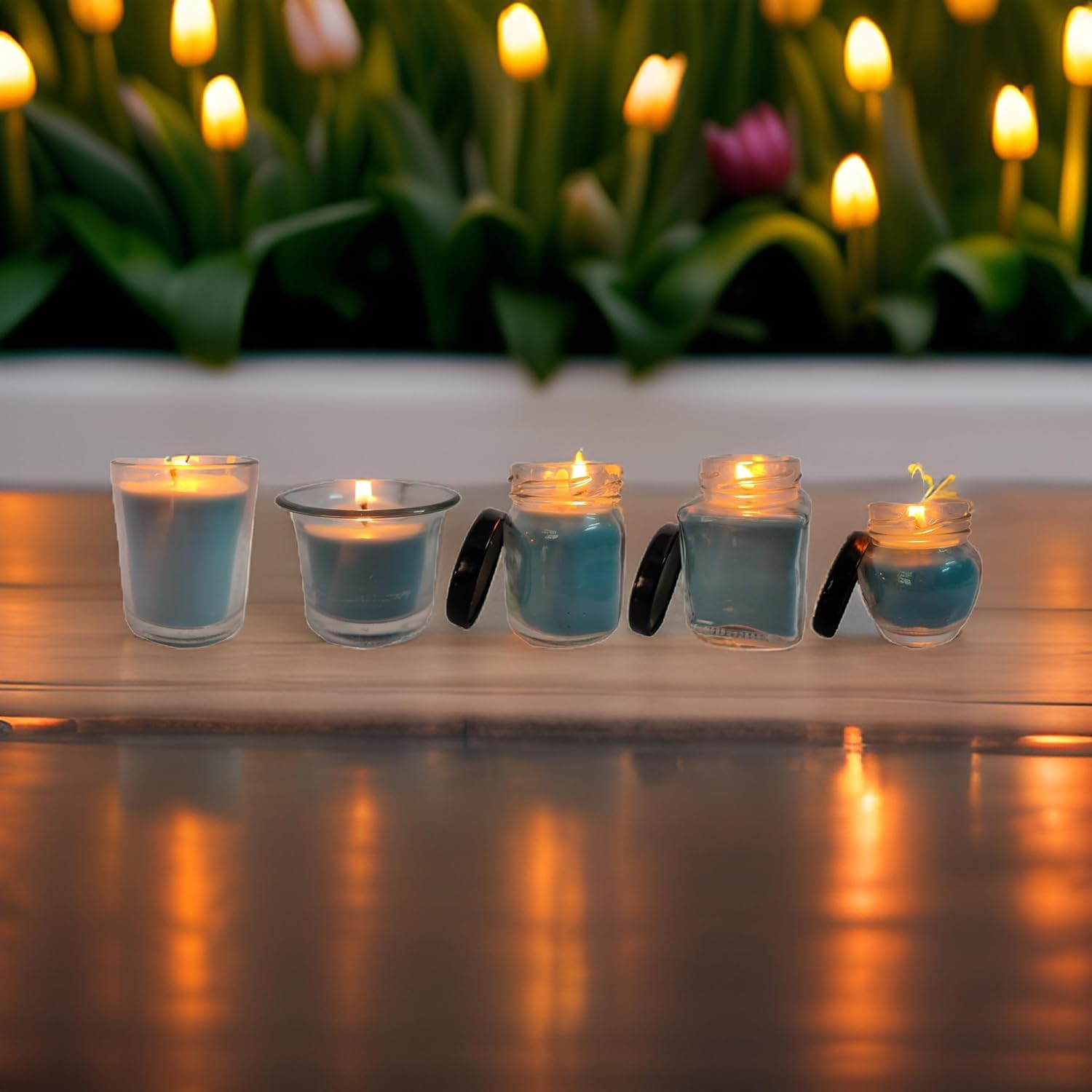 SS Enterprise Organic SOYA Wax Candles for Home Decor, Diwali, Valentine's Day, 44 Hours Burn Time, Set of 5, Stainless Steel Jars