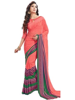 Generic Womens Geogrette Saree with Blouse Digital Printed Saree (Peach, 6.25  Mtr)