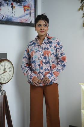 Safari on Pink  Print 100% Cotton Full Sleeves Women's Shirt-s